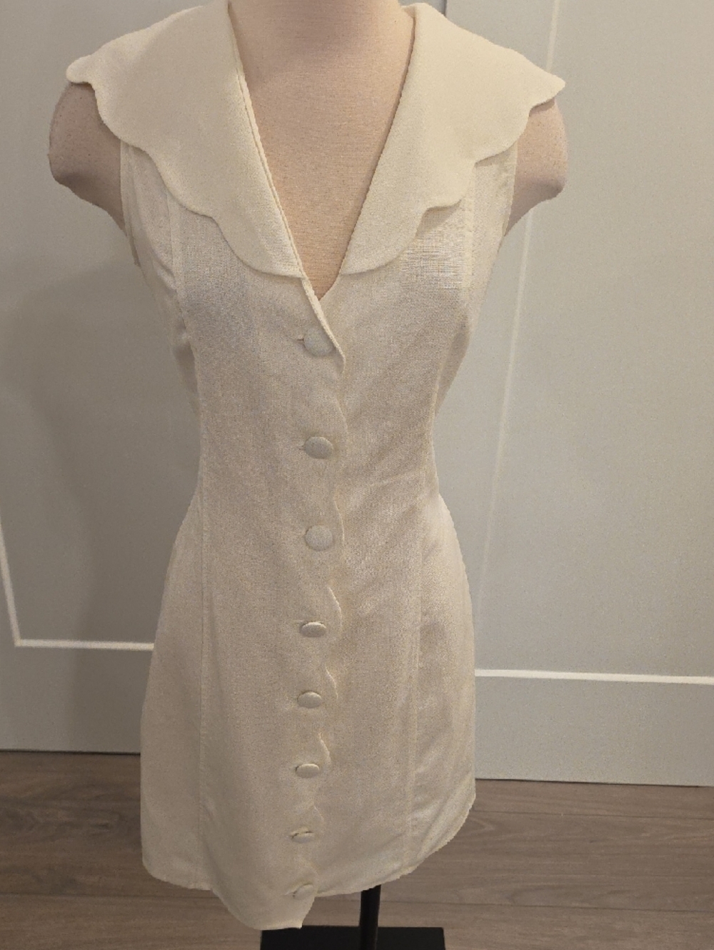 Rachel Parcell White linen blend Ruffle collar Mini Dress size S new with tags - Picture 2 of 12